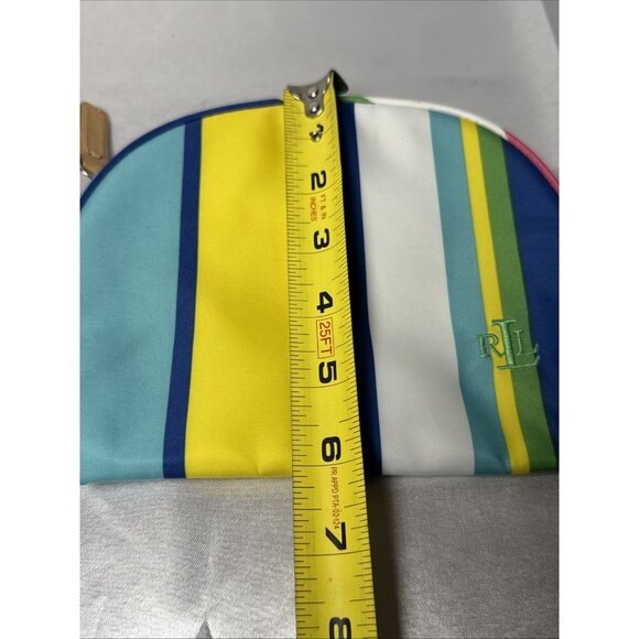 Lauren Ralph Lauren Striped Cosmetic Pouch W/Zipper Closure & Leather Pull - Picture 9 of 9